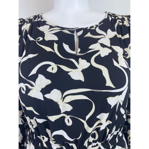 Talbots Black & Ivory Floral Pattern Womens Midi Dress Elastic Waist Lined Sz 1X - Picture 6 of 9